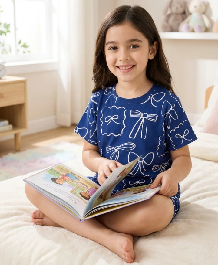 Blue Bow Girls Sleepwear Short Set - Blue