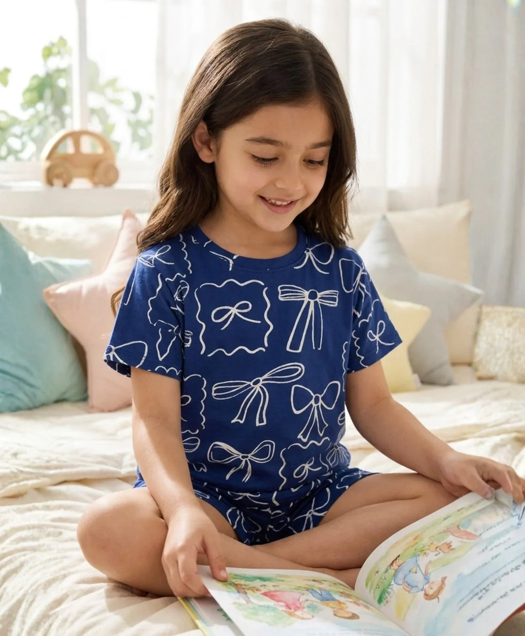 Blue Bow Girls Sleepwear Short Set - Blue