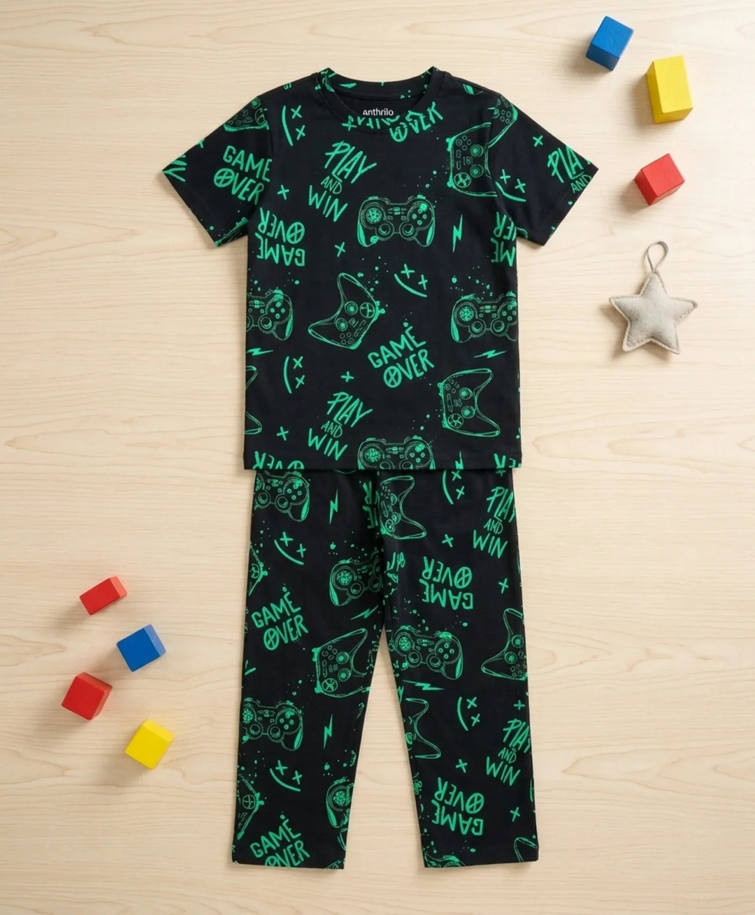 Game Over Boys Short Sleeve Pyjama Set - Black