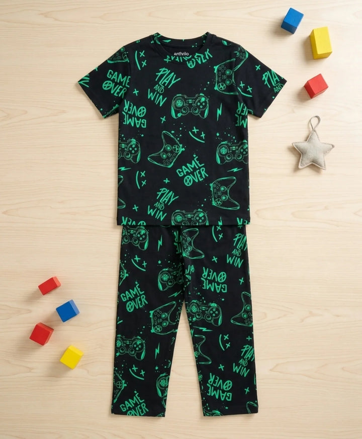Game Over Boys Short Sleeve Pyjama Set - Black