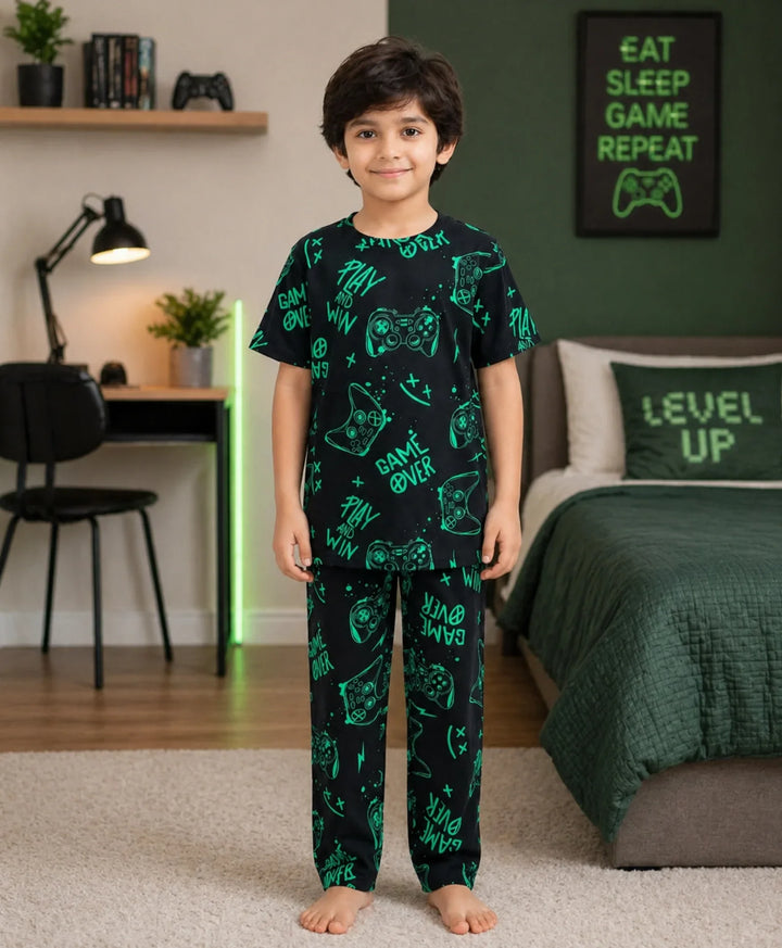 Game Over Boys Short Sleeve Pyjama Set - Black