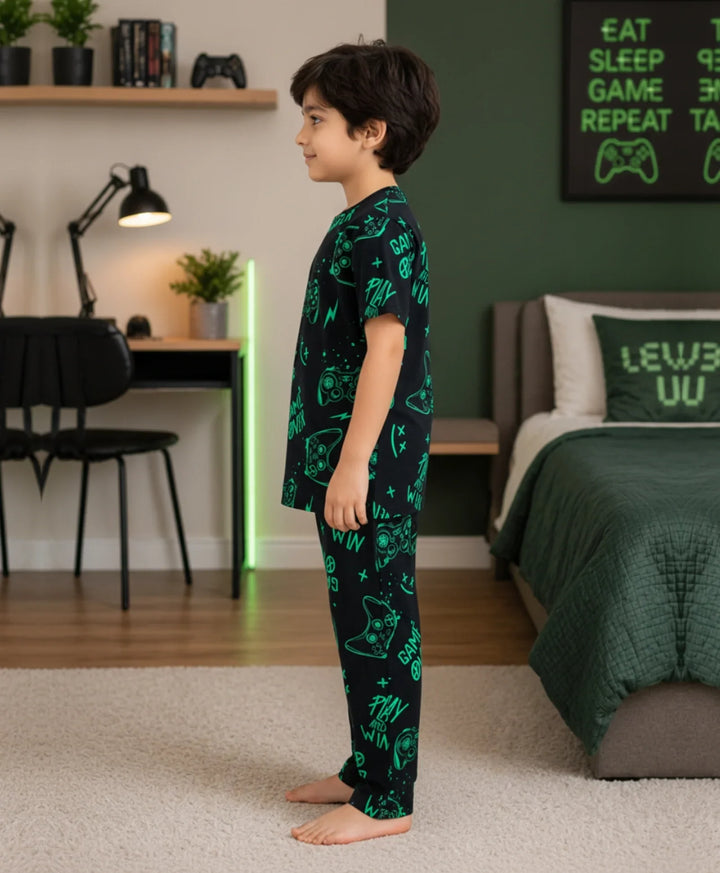 Game Over Boys Short Sleeve Pyjama Set - Black