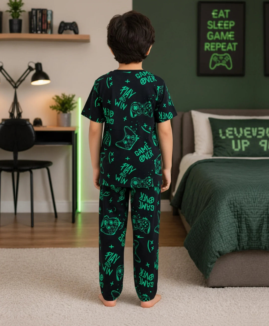 Game Over Boys Short Sleeve Pyjama Set - Black