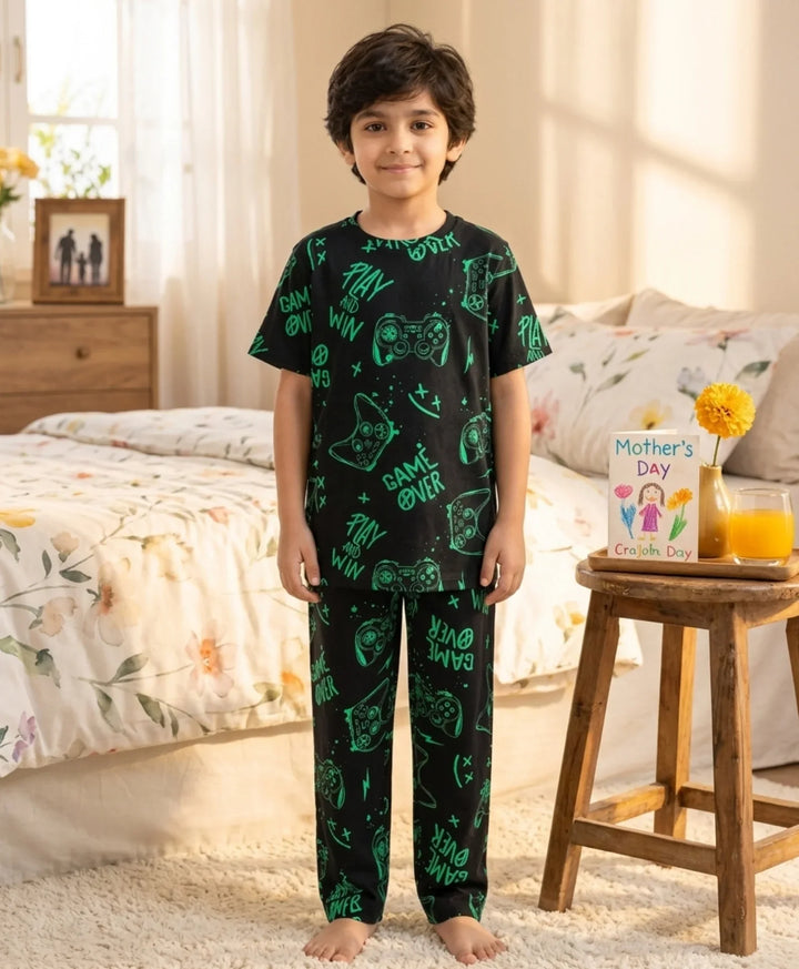 Game Over Boys Short Sleeve Pyjama Set - Black
