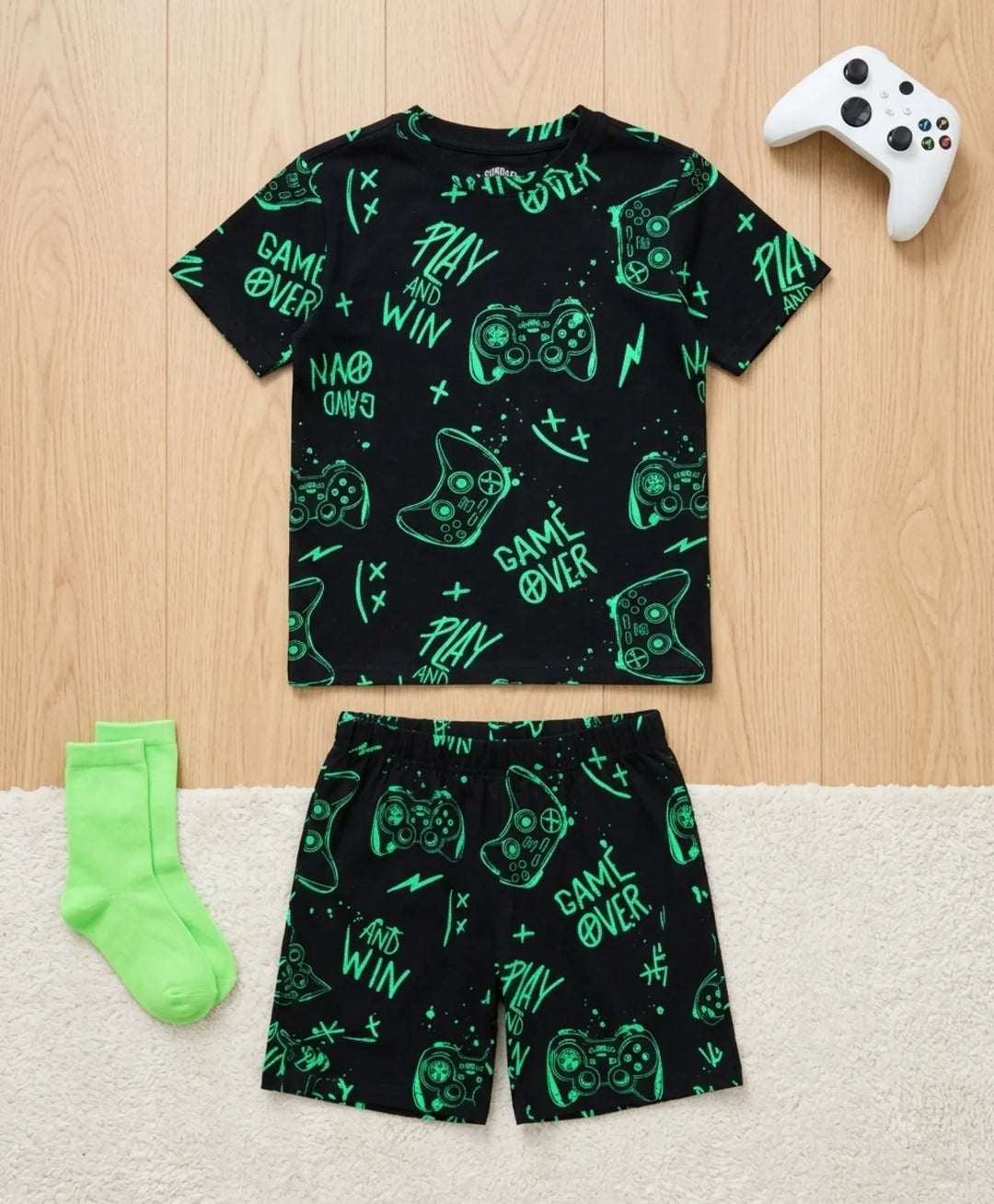 Game Over Boys Sleepwear Short Set - Black