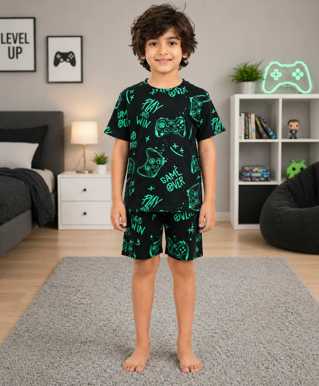 Game Over Boys Sleepwear Short Set - Black