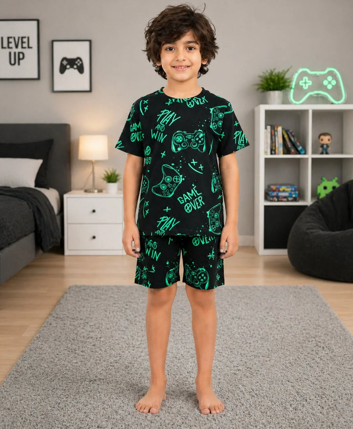 Game Over Boys Sleepwear Short Set - Black