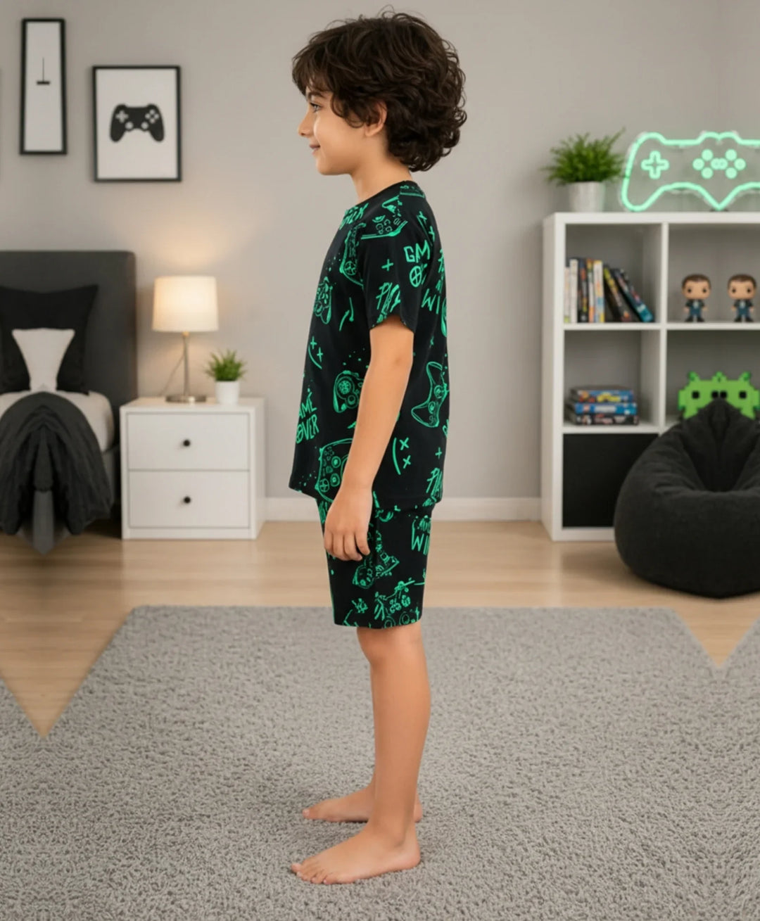 Game Over Boys Sleepwear Short Set - Black