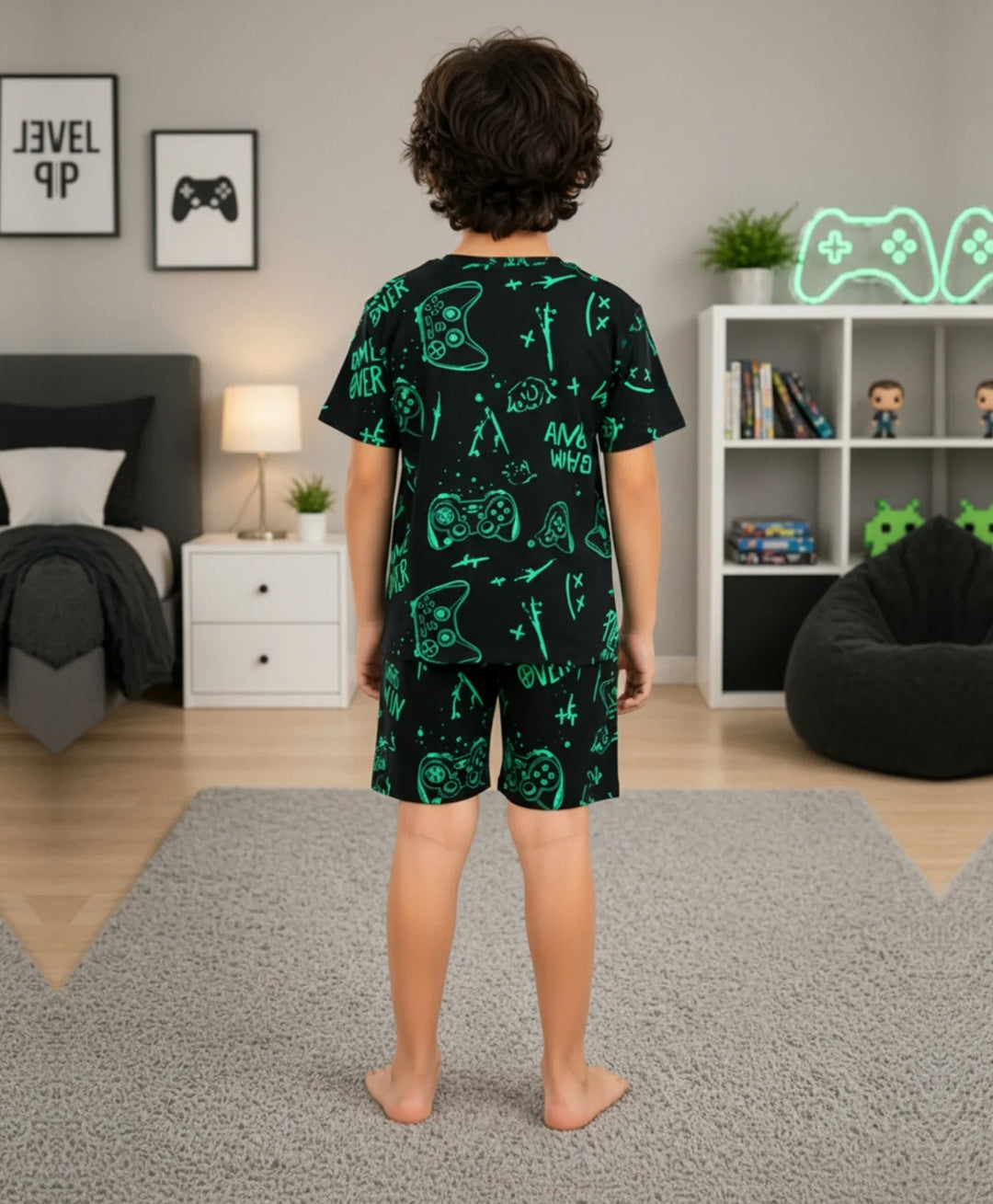 Game Over Boys Sleepwear Short Set - Black