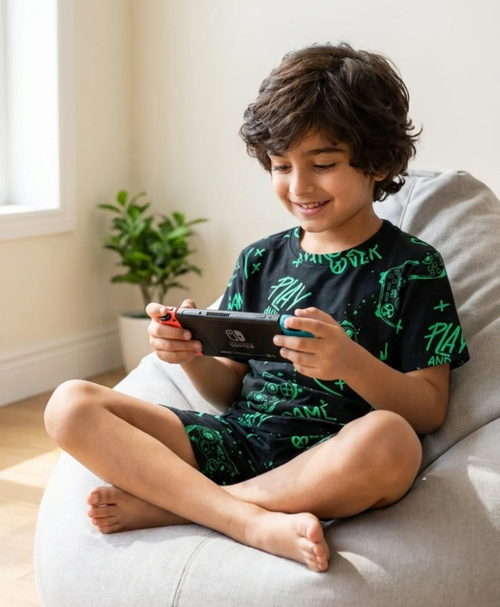 Game Over Boys Sleepwear Short Set - Black