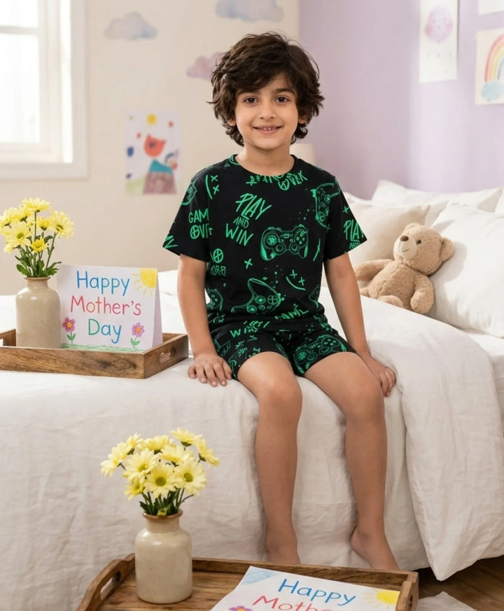 Game Over Boys Sleepwear Short Set - Black