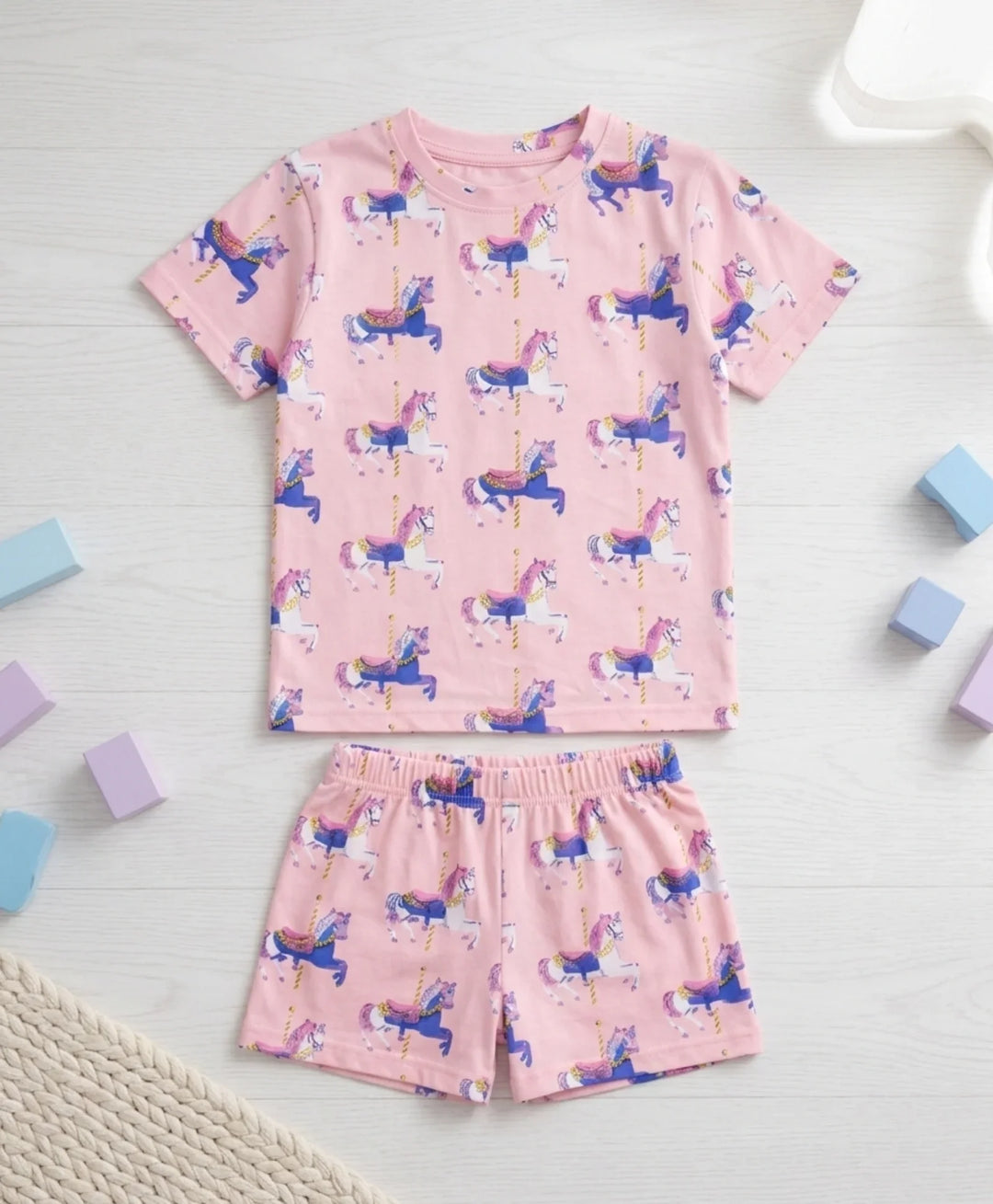 Dancing Unicorn Girls Sleepwear Short Set - Pink