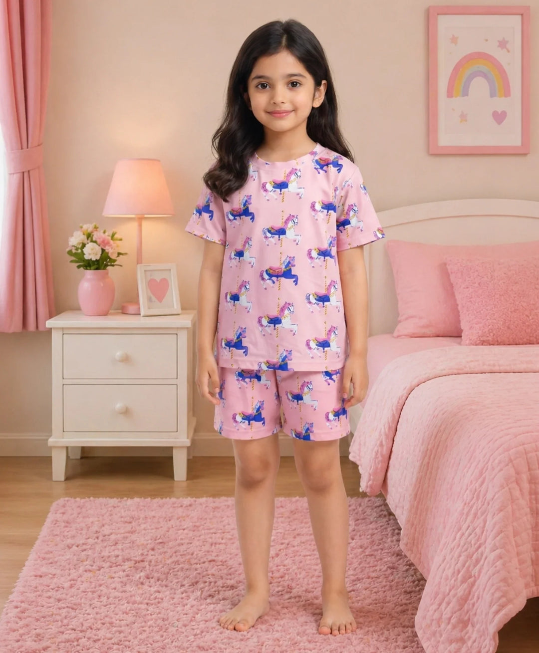 Dancing Unicorn Girls Sleepwear Short Set - Pink