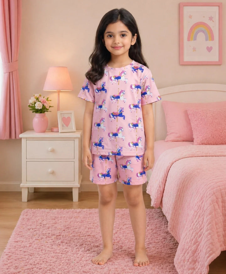 Dancing Unicorn Girls Sleepwear Short Set - Pink