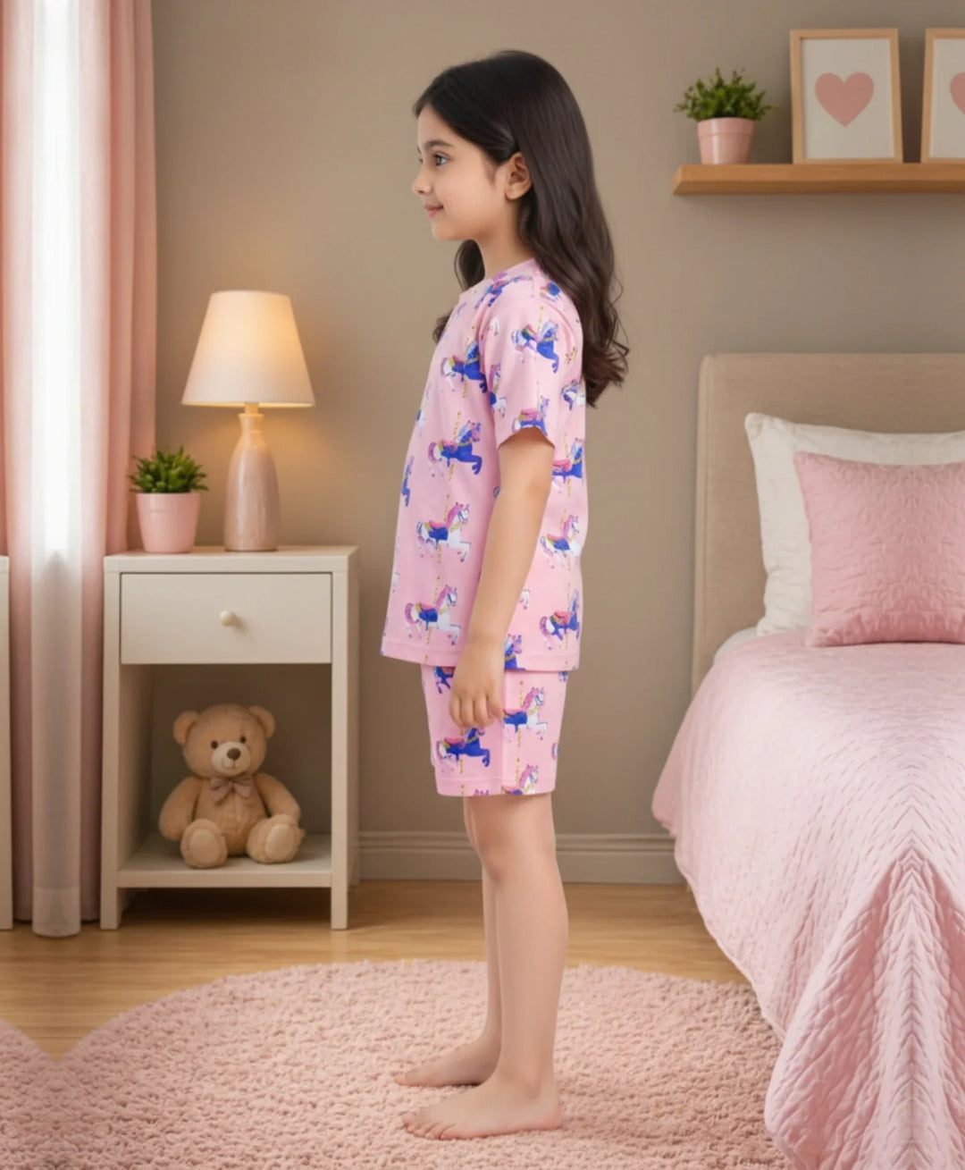 Dancing Unicorn Girls Sleepwear Short Set - Pink