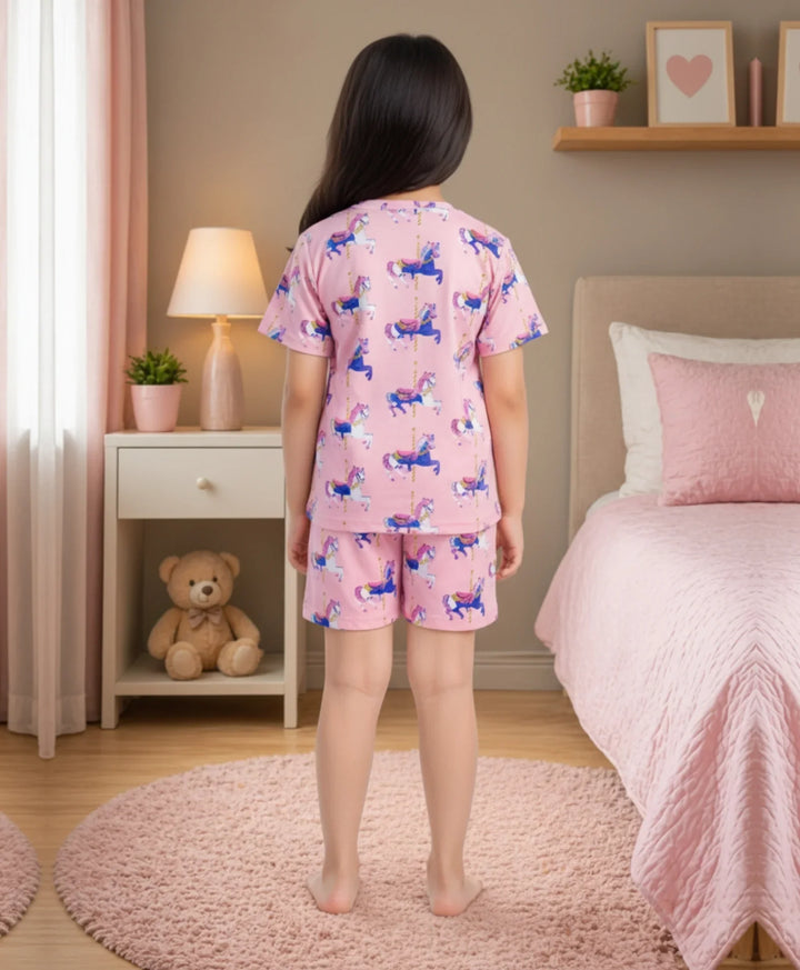 Dancing Unicorn Girls Sleepwear Short Set - Pink