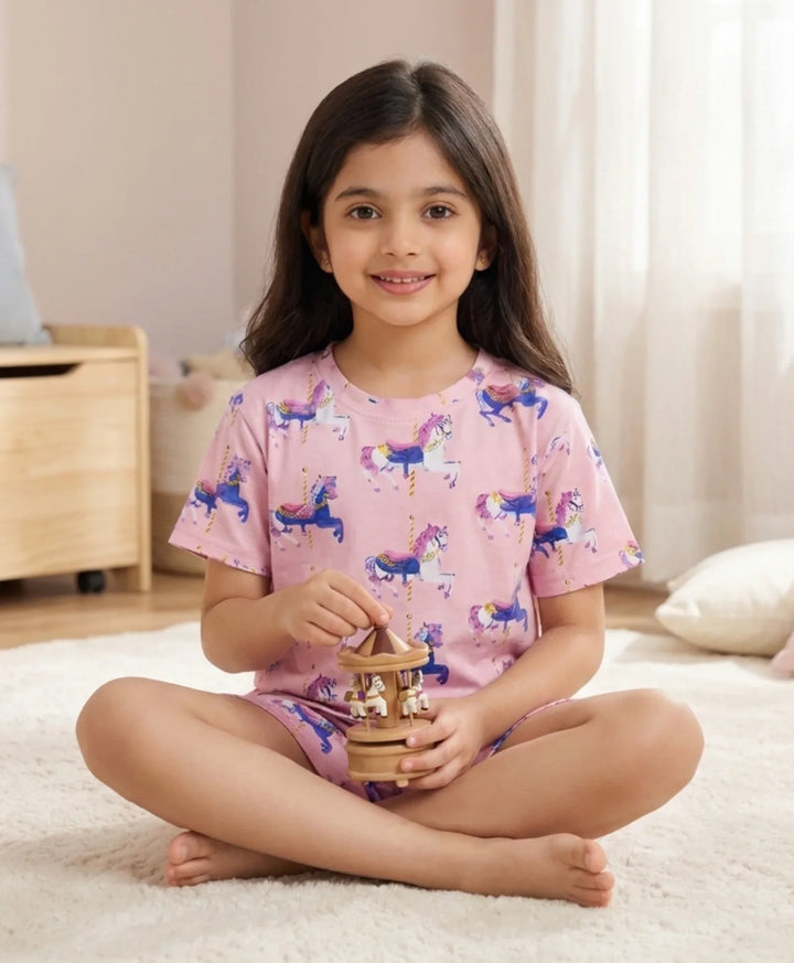 Dancing Unicorn Girls Sleepwear Short Set - Pink
