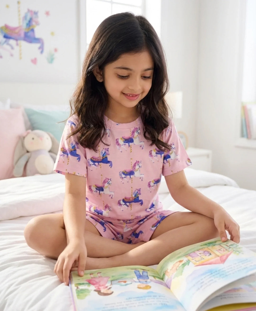 Dancing Unicorn Girls Sleepwear Short Set - Pink