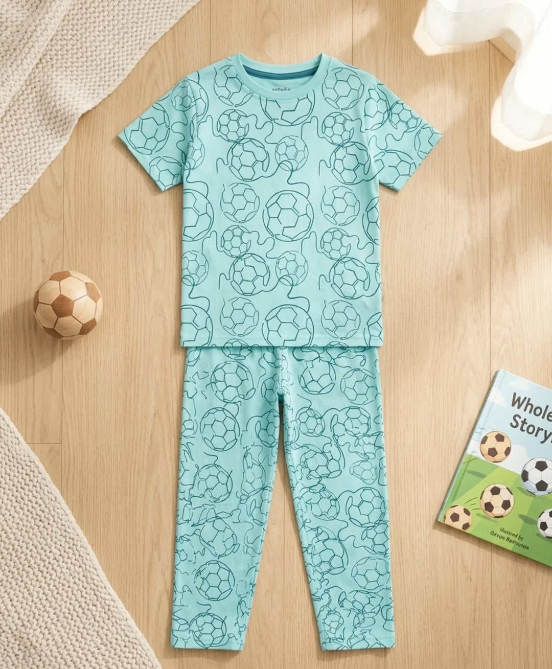 Football Boys Short Sleeve Pyjama Set - Sky