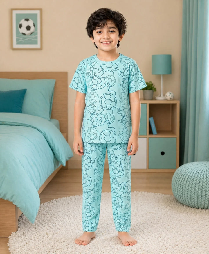Football Boys Short Sleeve Pyjama Set - Sky
