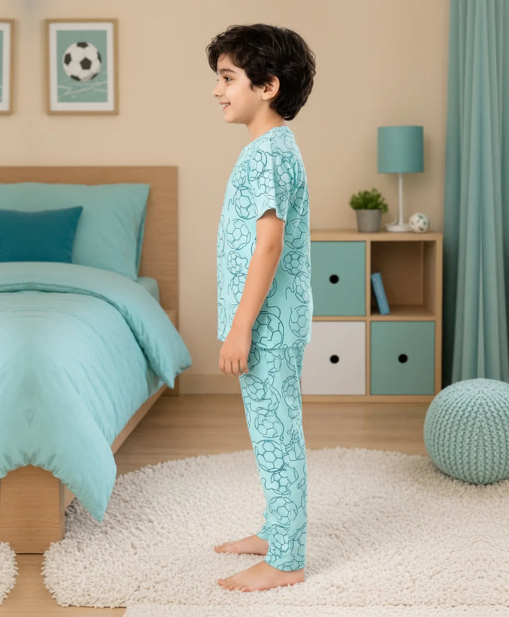 Football Boys Short Sleeve Pyjama Set - Sky