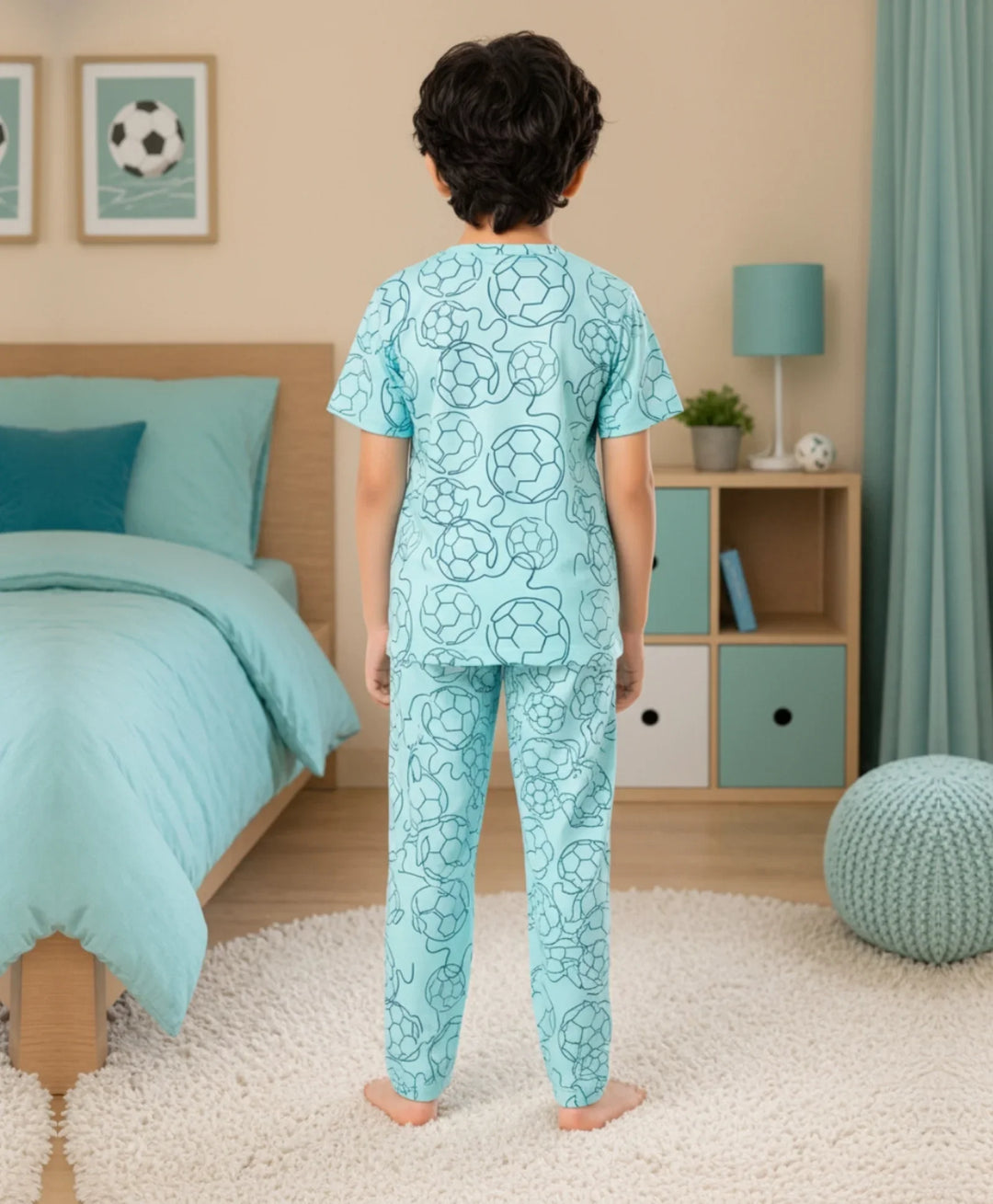 Football Boys Short Sleeve Pyjama Set - Sky