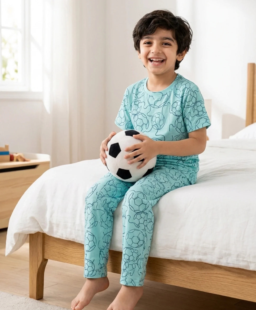 Football Boys Short Sleeve Pyjama Set - Sky