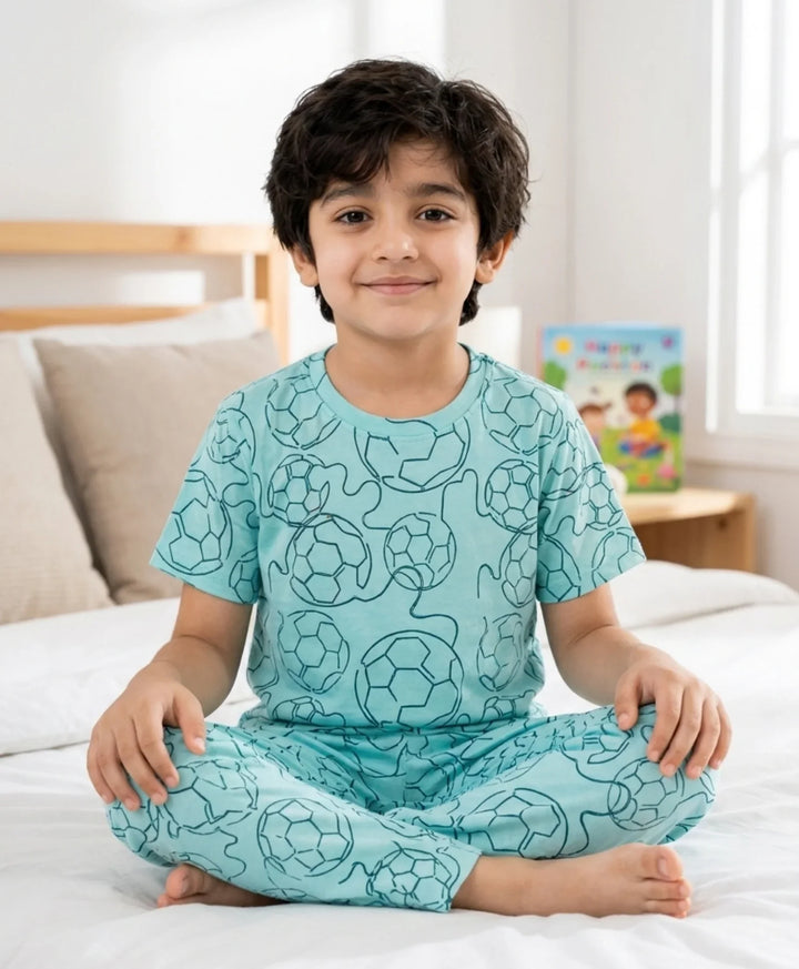 Football Boys Short Sleeve Pyjama Set - Sky