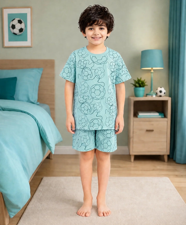 Football Boys Sleepwear Short Set - Sky