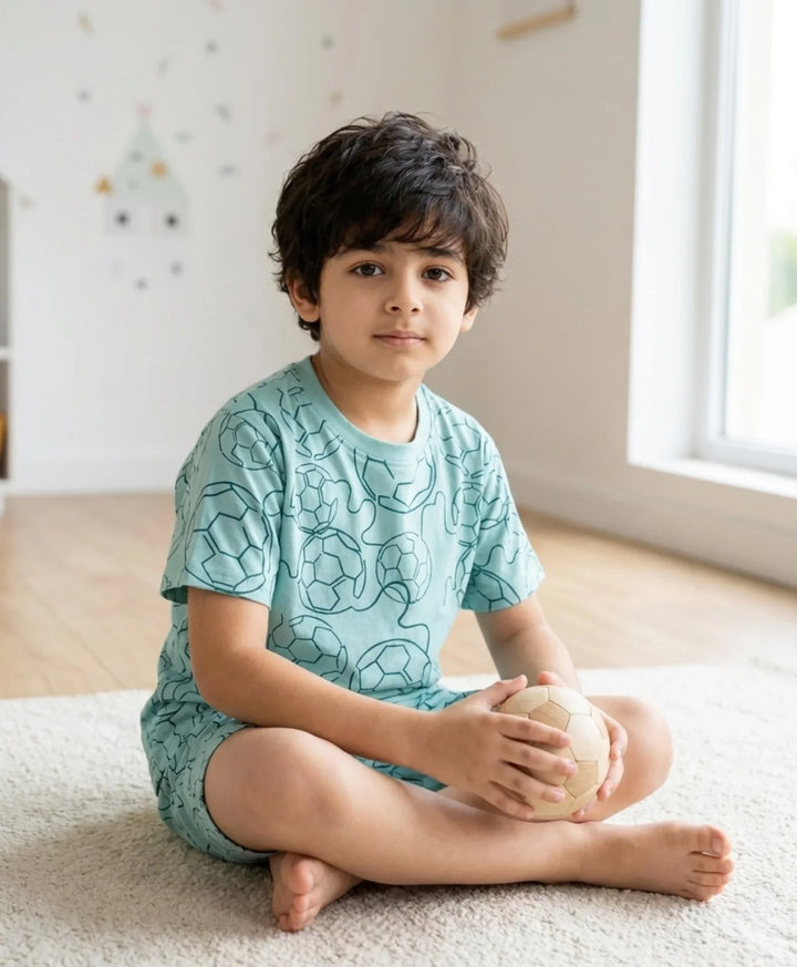 Football Boys Sleepwear Short Set - Sky