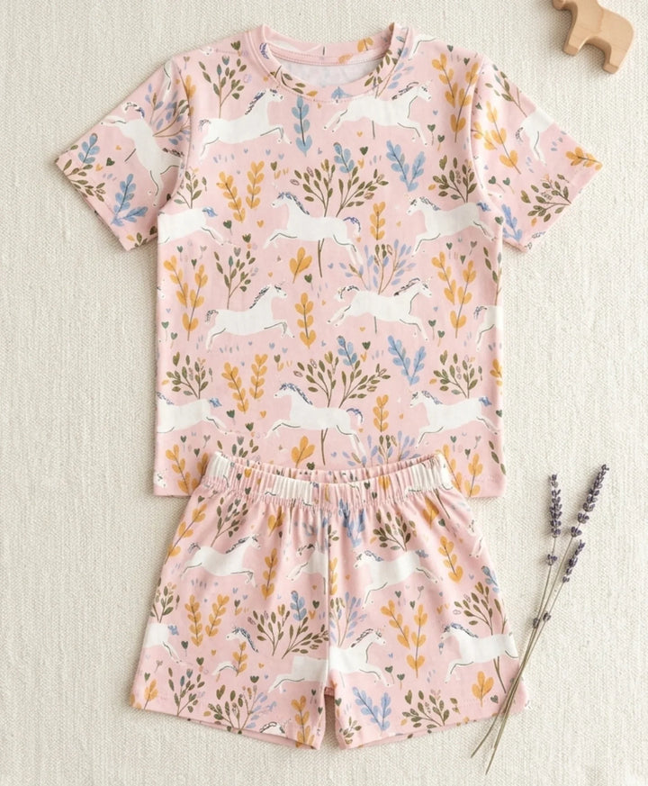 Unicorn Garden Girls Sleepwear Short Set - Pink