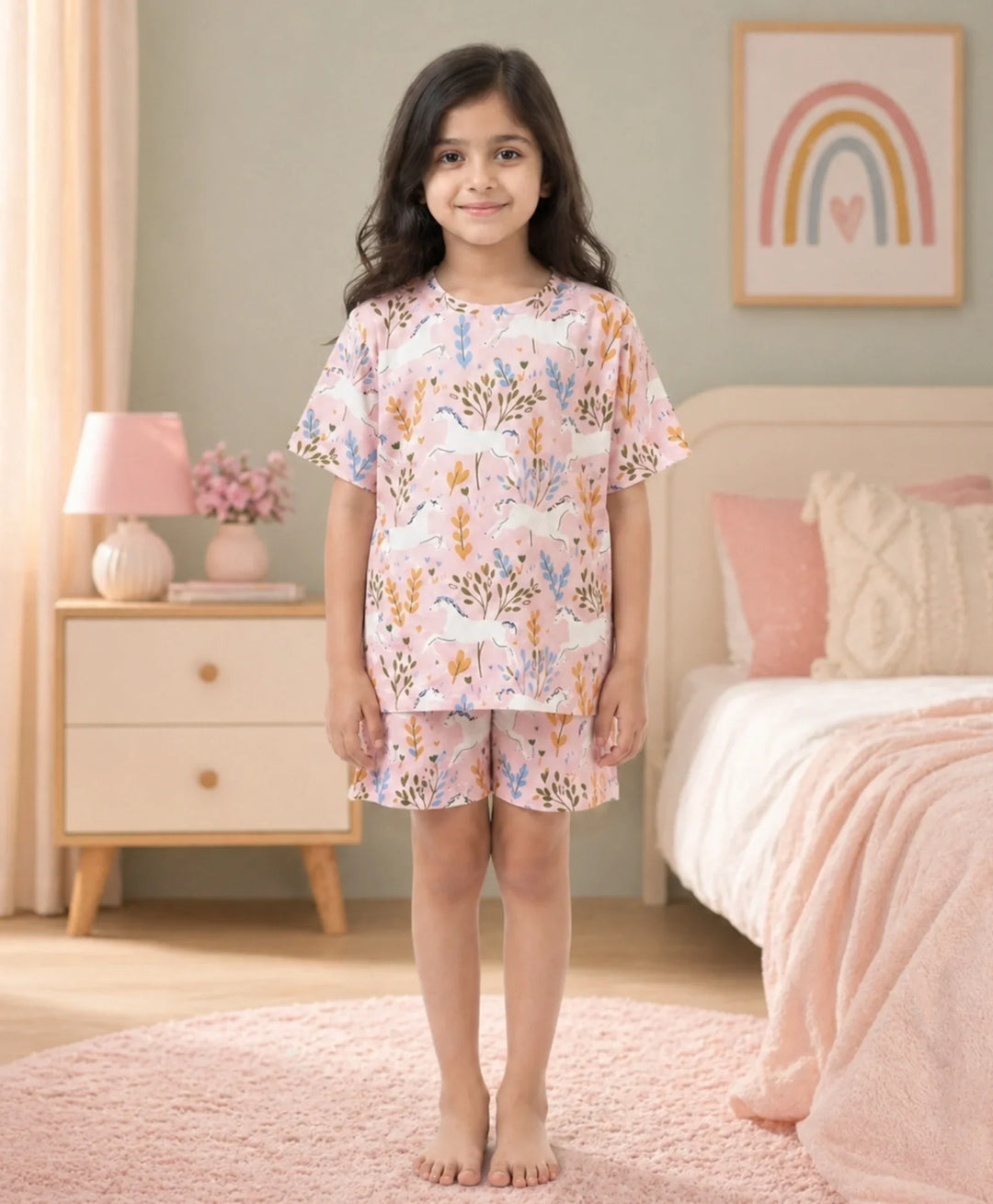 Unicorn Garden Girls Sleepwear Short Set - Pink