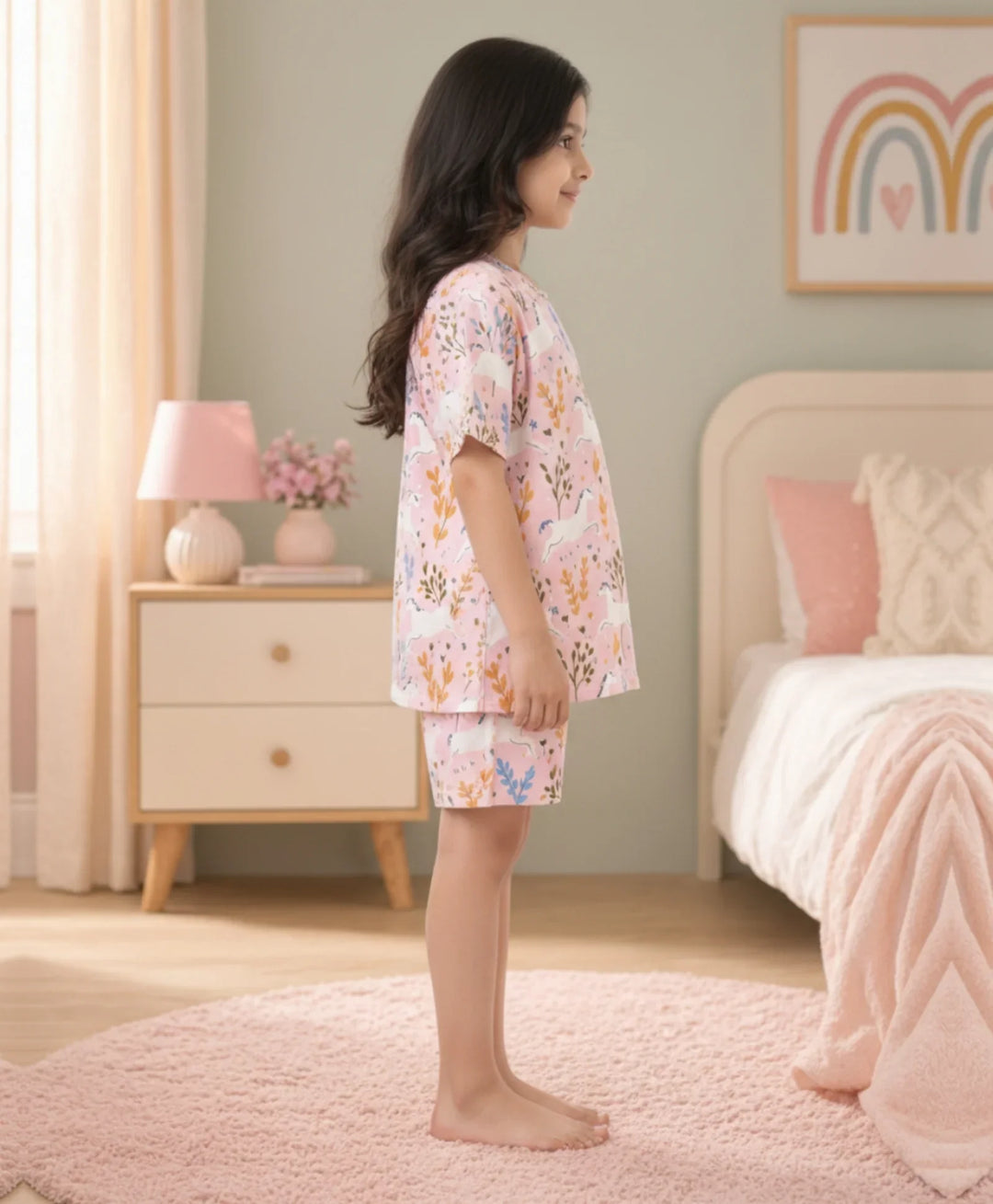 Unicorn Garden Girls Sleepwear Short Set - Pink