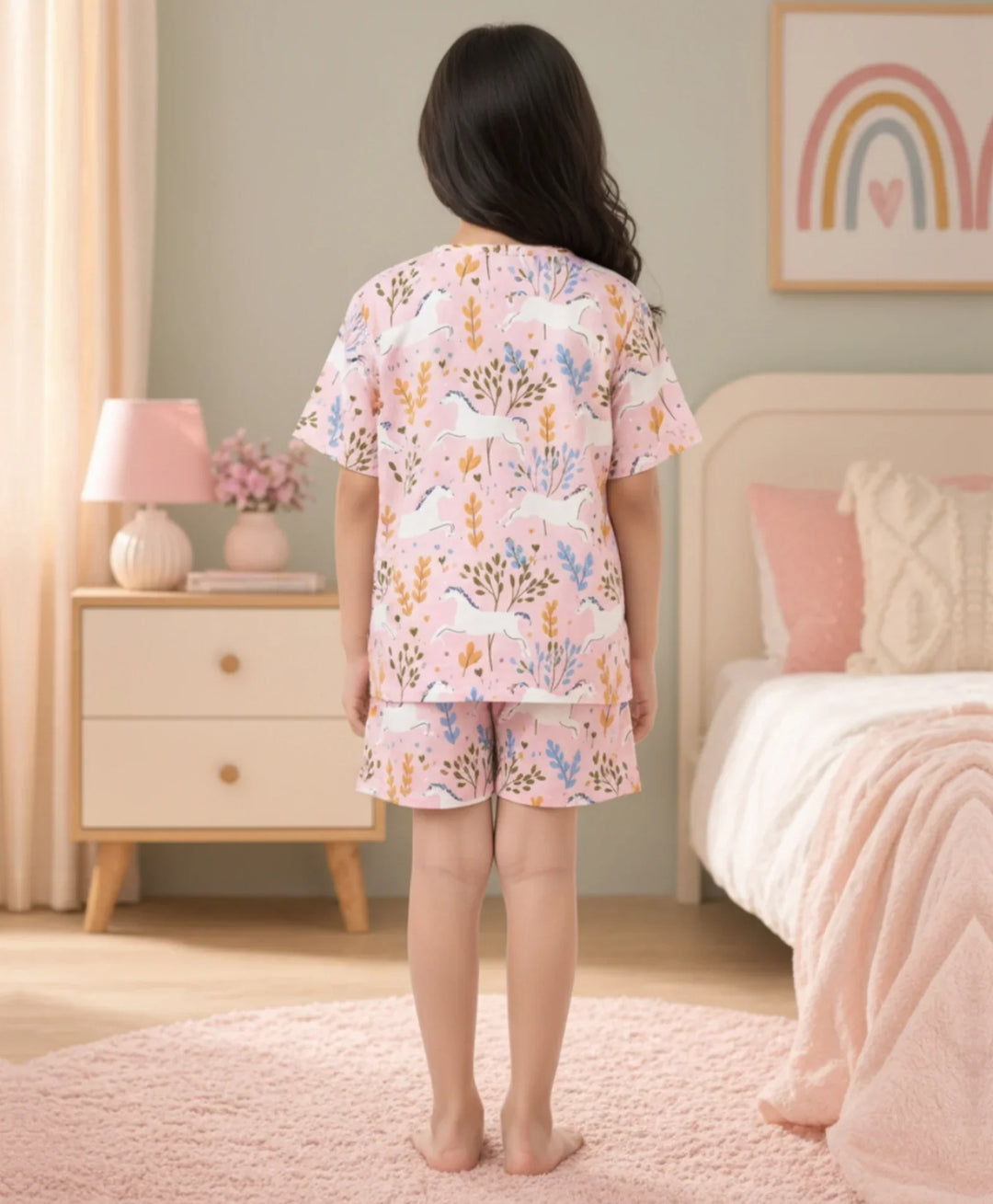 Unicorn Garden Girls Sleepwear Short Set - Pink