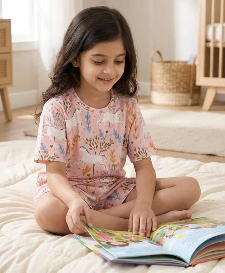 Unicorn Garden Girls Sleepwear Short Set - Pink