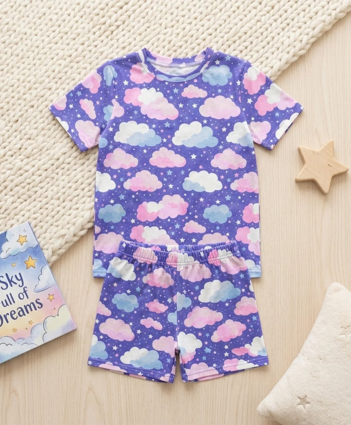 Purple Clouds Girls Sleepwear Short Set - Purple