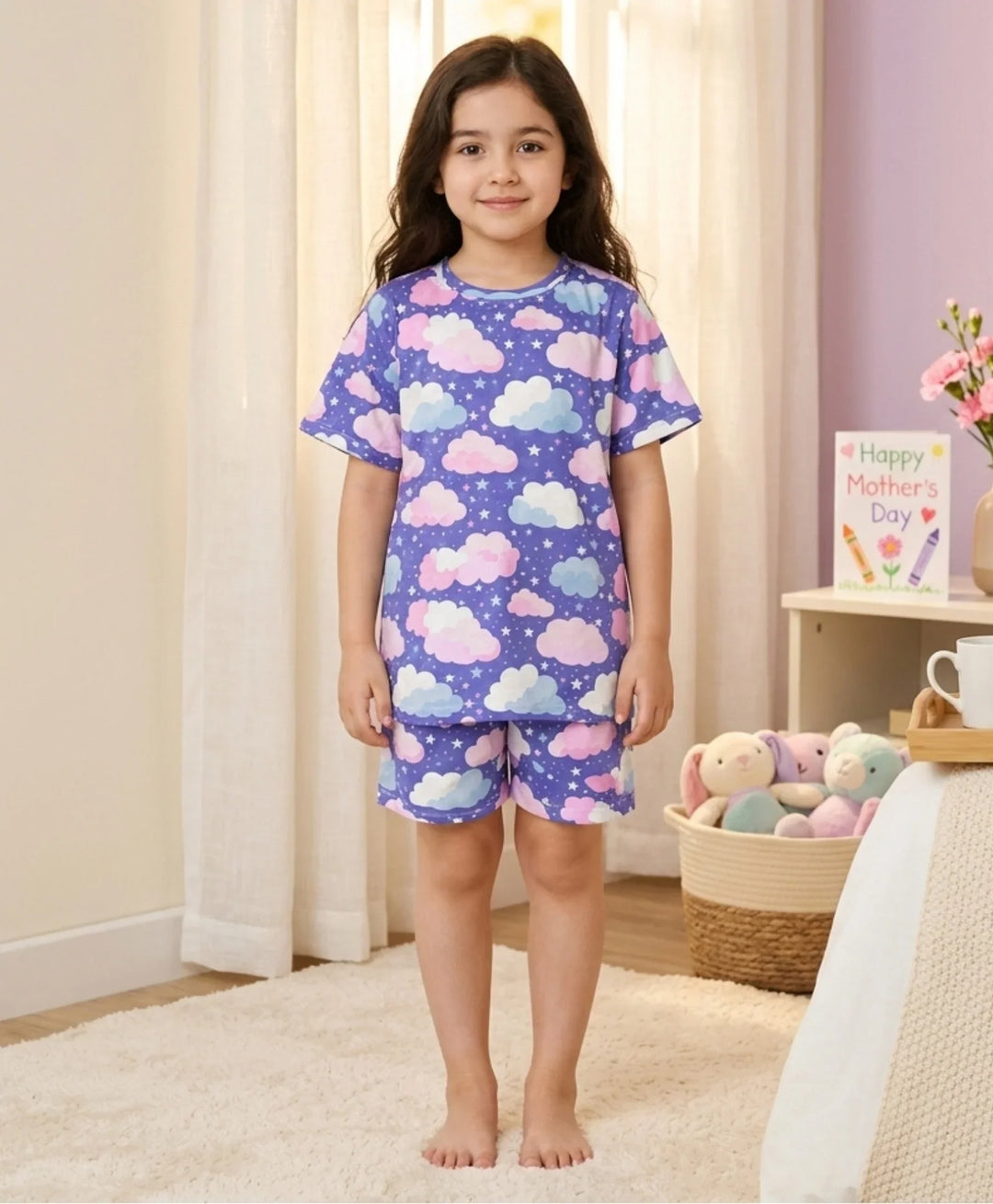Purple Clouds Girls Sleepwear Short Set - Purple