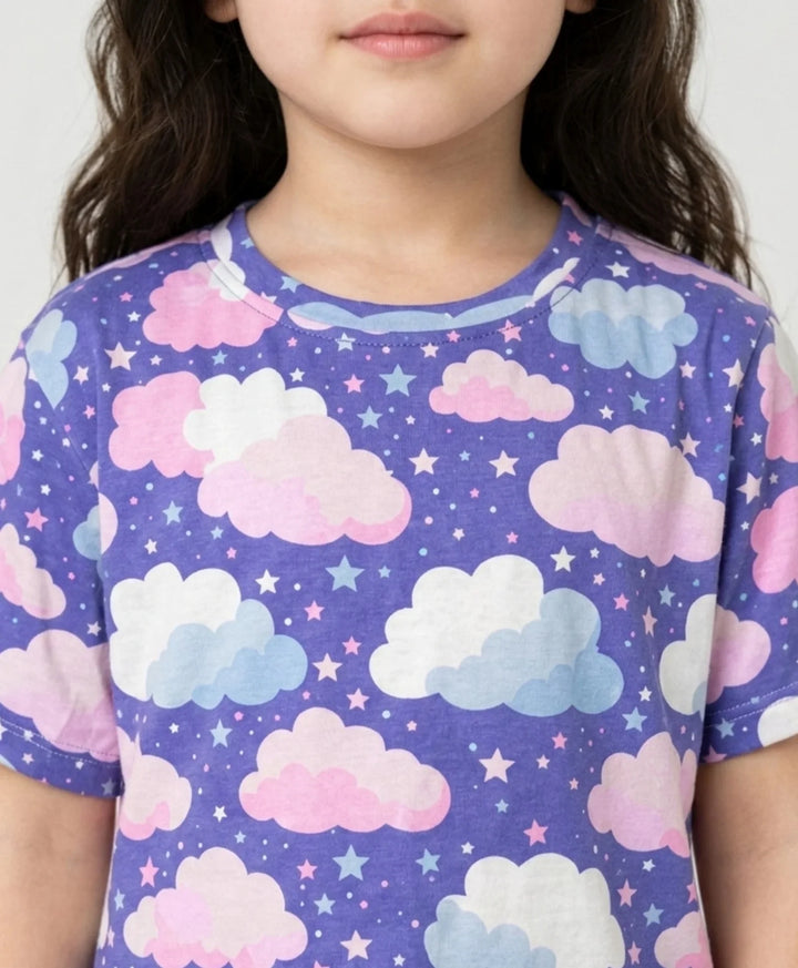 Purple Clouds Girls Sleepwear Short Set - Purple