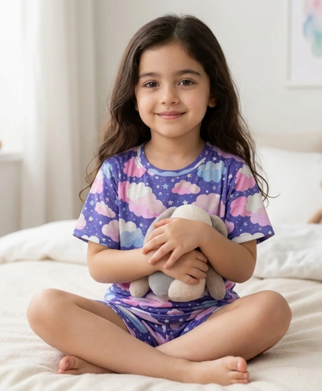 Purple Clouds Girls Sleepwear Short Set - Purple