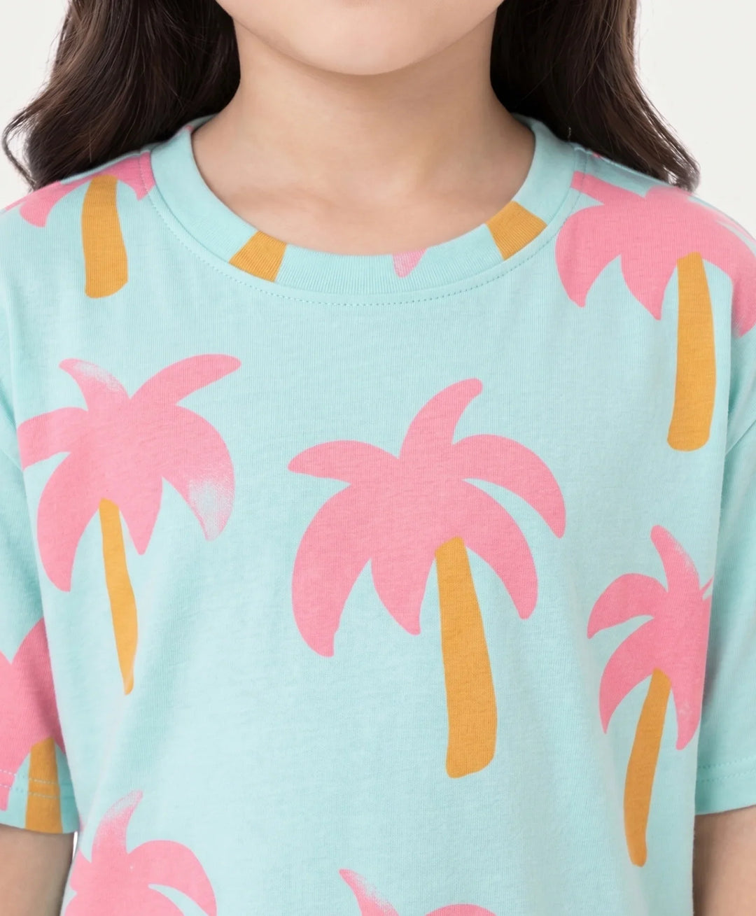 Palm Tree Girls Sleepwear Short Set - Aqua