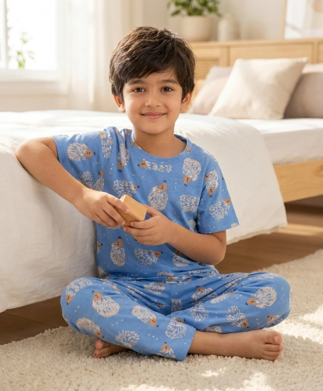 Hedgehog Short Sleeve Pyjama Set - Blue