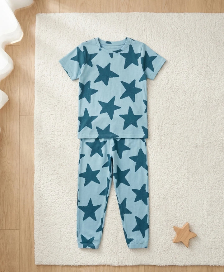 Blue Star Short Sleeve Pyjama Set - Blue
