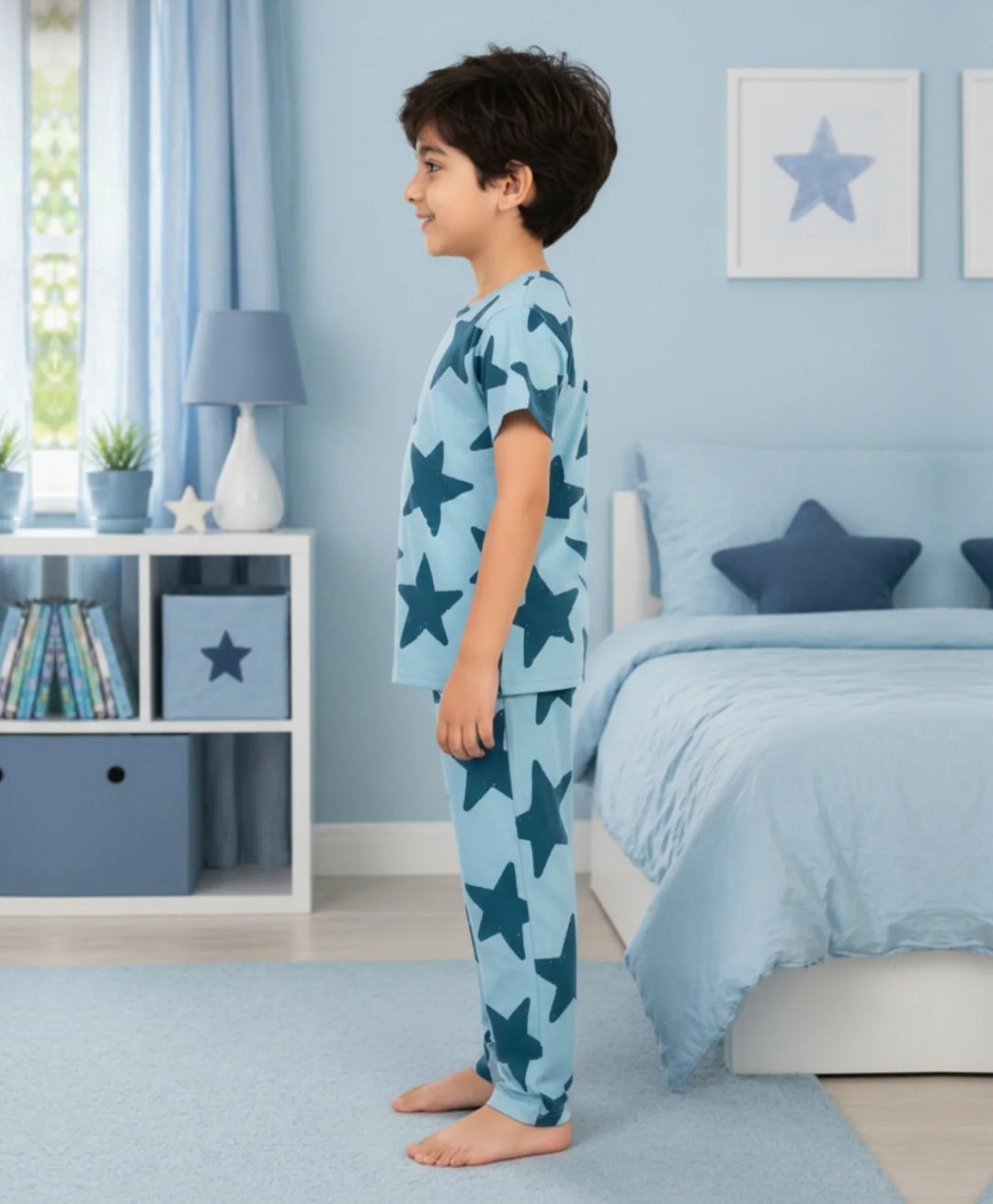 Blue Star Short Sleeve Pyjama Set - Blue
