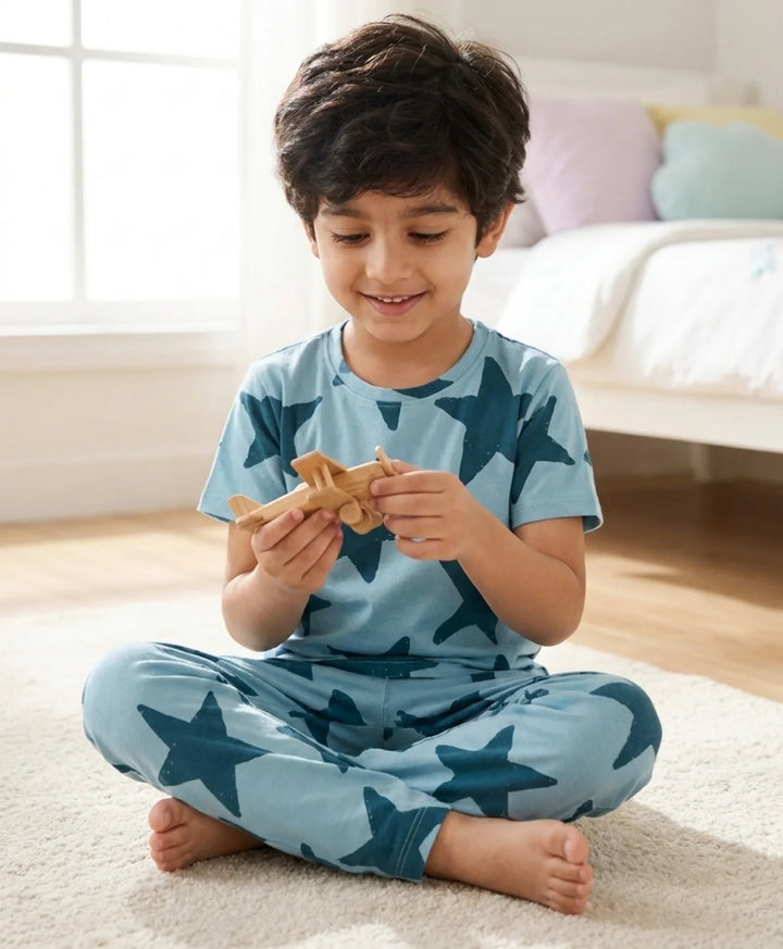 Blue Star Short Sleeve Pyjama Set - Blue
