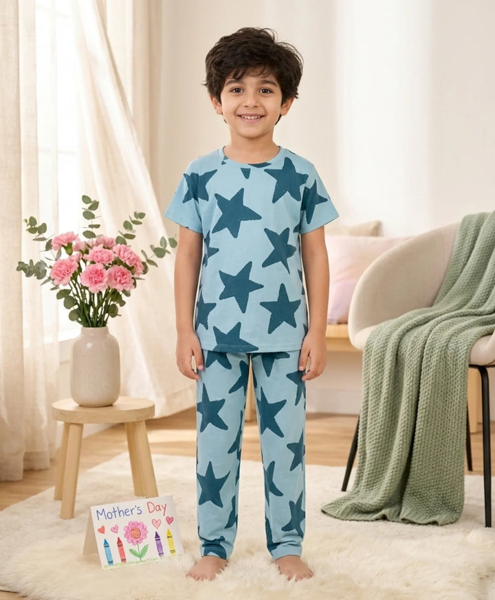 Blue Star Short Sleeve Pyjama Set - Blue