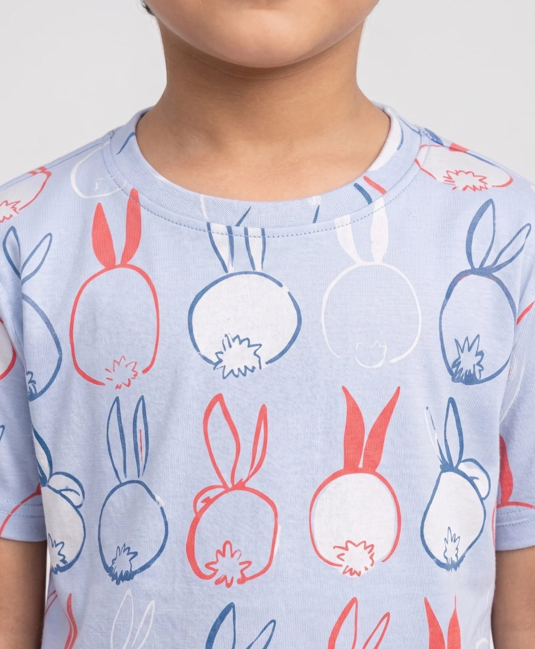 Rabbit Print Short Sleeve Pyjama Set - Blue