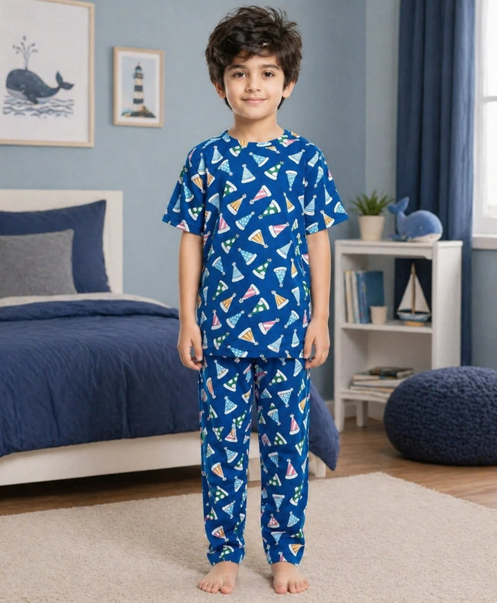 Party Caps Blue Short Sleeve Pyjama Set - Blue