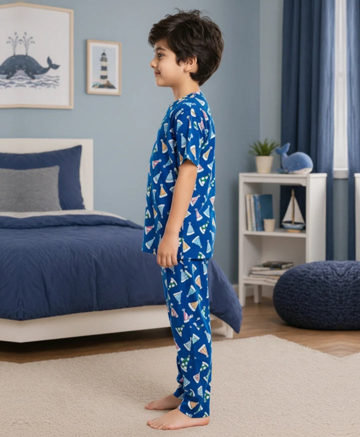 Party Caps Blue Short Sleeve Pyjama Set - Blue
