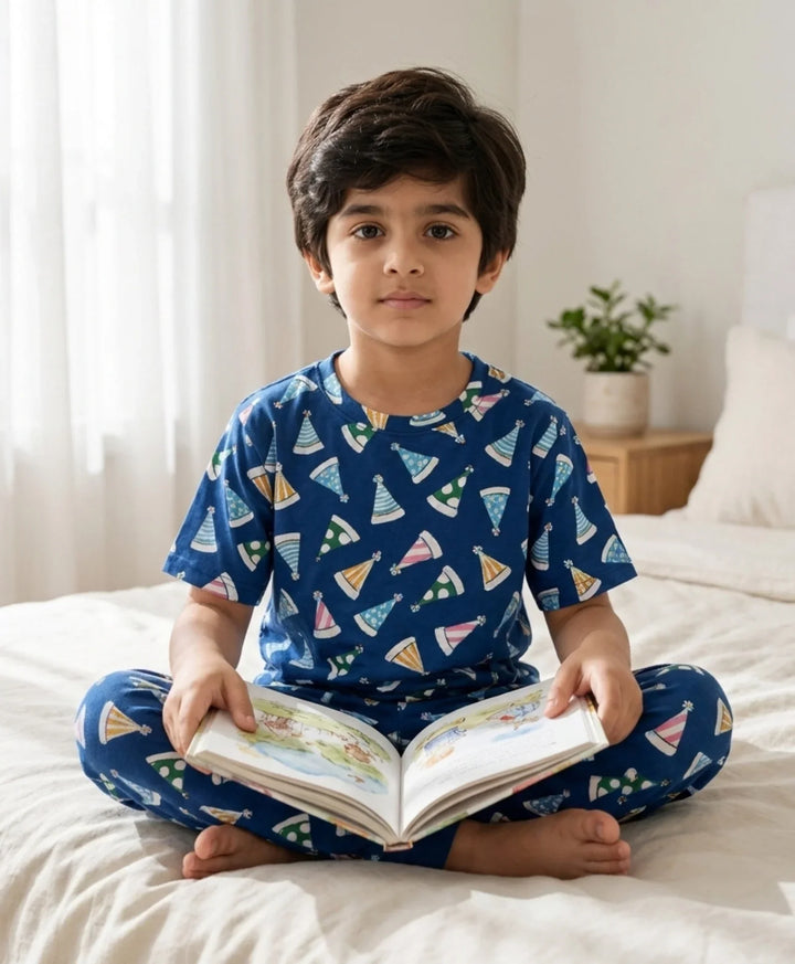 Party Caps Blue Short Sleeve Pyjama Set - Blue