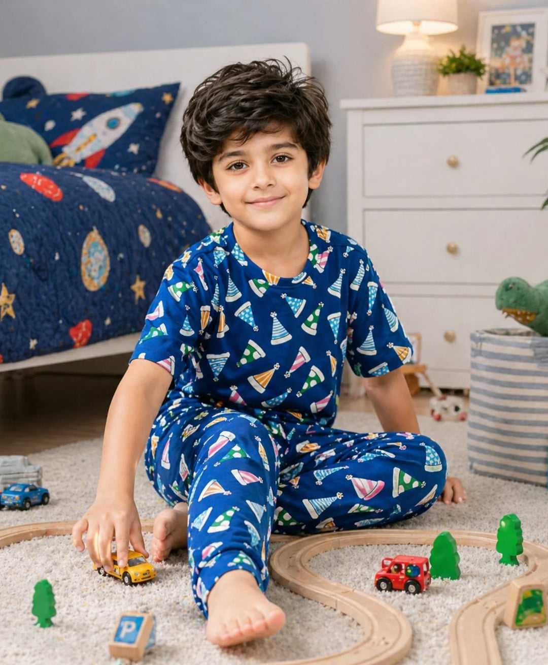 Party Caps Blue Short Sleeve Pyjama Set - Blue